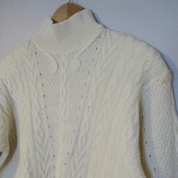 Vintage‎ Ann Taylor Cable Knit Wool Sweater Turtleneck Ivory Cream - Picture 5 of 12